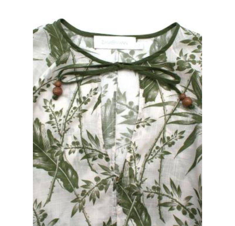 Zimmermann green & ivory leaf print linen beach dress For Sale 1