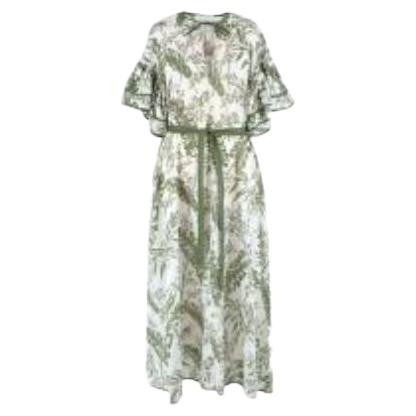 Zimmermann green & ivory leaf print linen beach dress For Sale