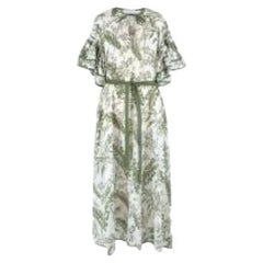 Zimmermann green & ivory leaf print linen beach dress