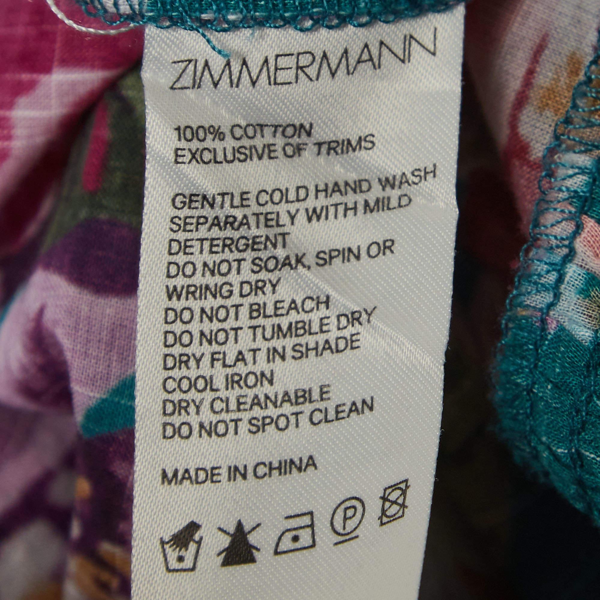 Women's or Men's Zimmermann Green/Multicolor Floral Printed Cotton Dress (10 Yrs) For Sale