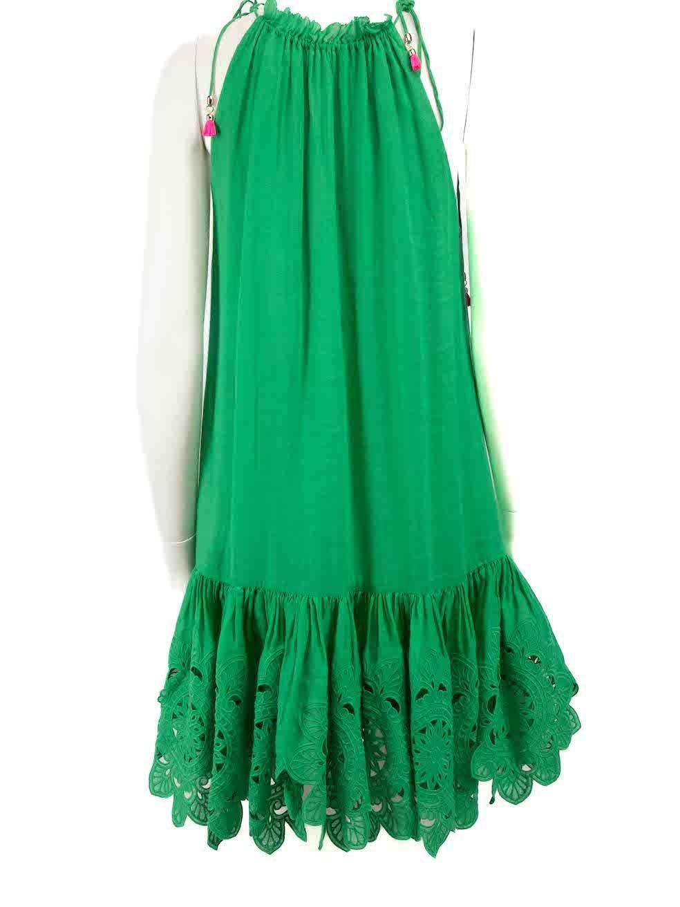 Zimmermann Green Ruffle Lace Sleeveless Dress Size S In Good Condition For Sale In London, GB