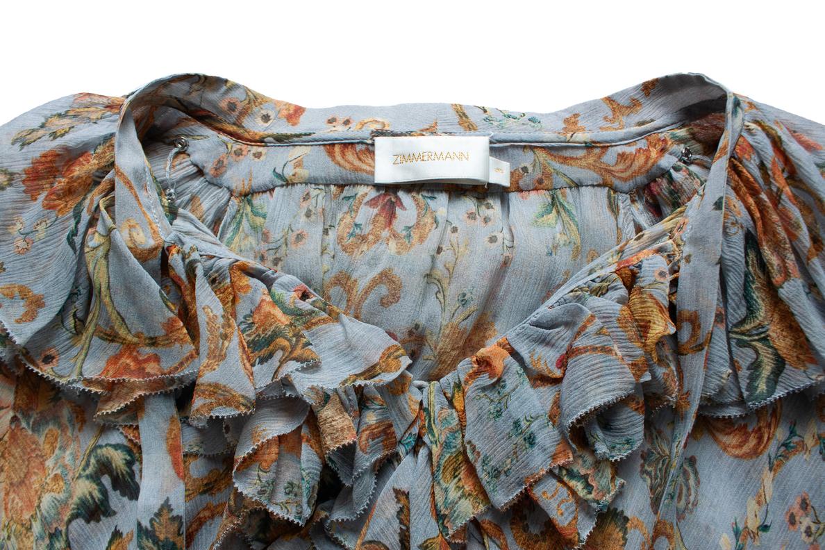 Zimmermann, maxi abito increspato con stampa floreale grigio in vendita 5