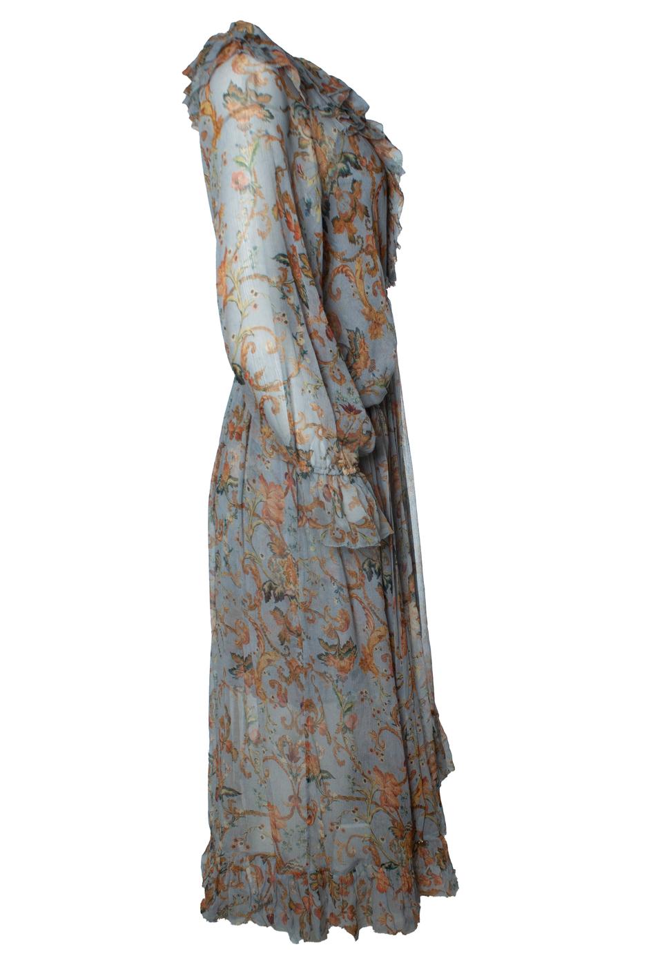 Zimmermann, maxi abito increspato con stampa floreale grigio In condizioni Nuovo in vendita a AMSTERDAM, NL