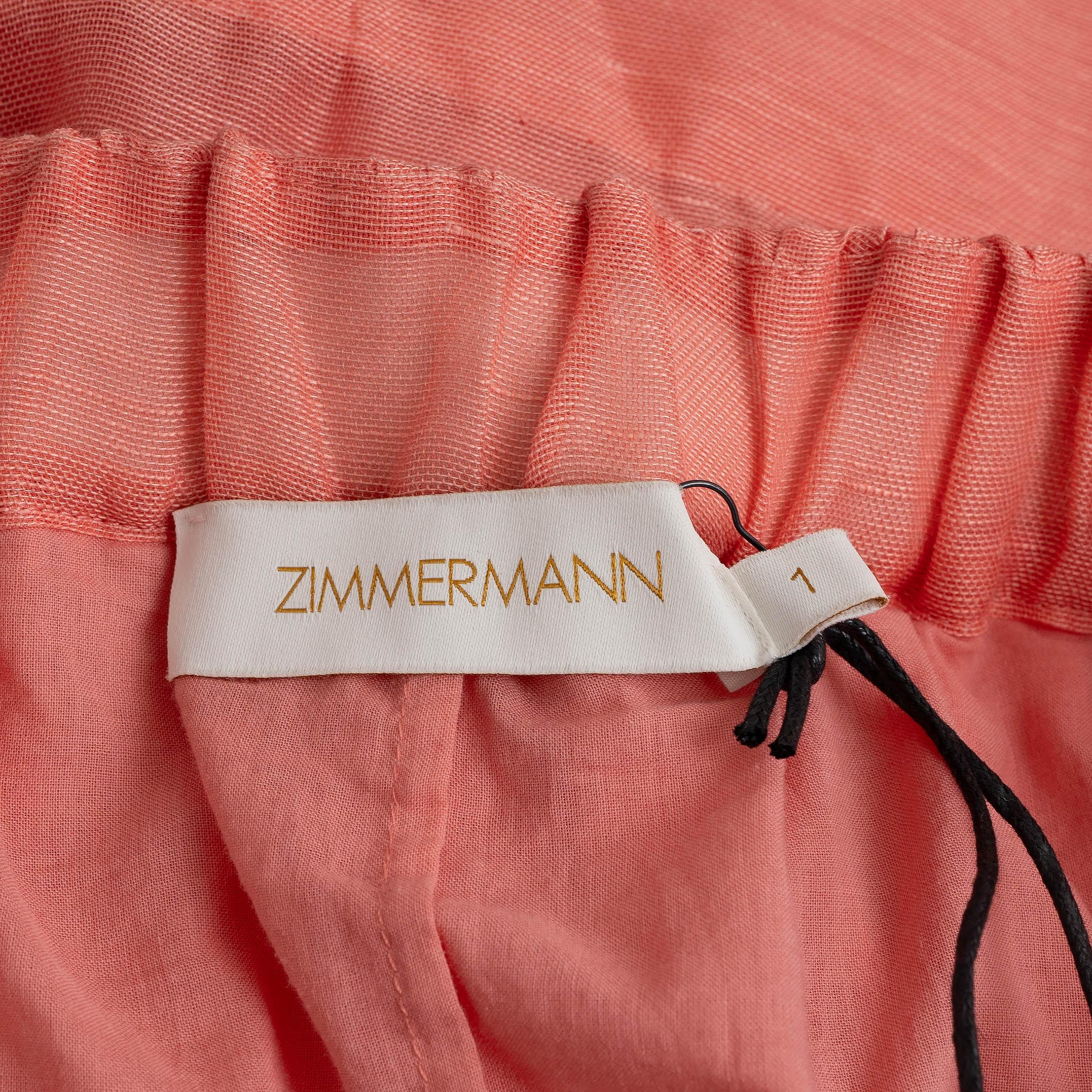 ZIMMERMANN Guava pink linen 2021 BOTANICA MIDI Skirt 1 XS Damen im Angebot