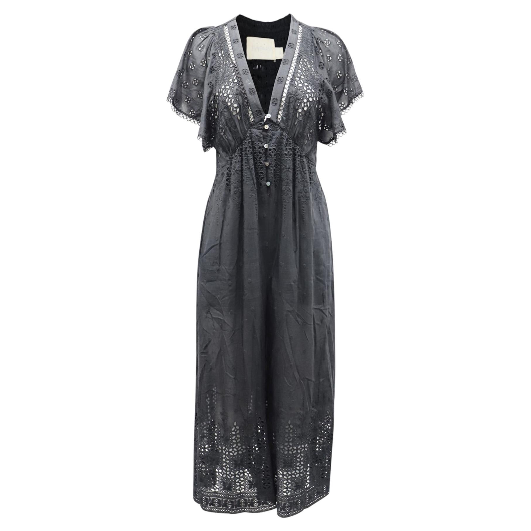 Pre-owned Zimmermann Harlequin Broderie-anglaise V-neck Jumpsuit In Black Cotton