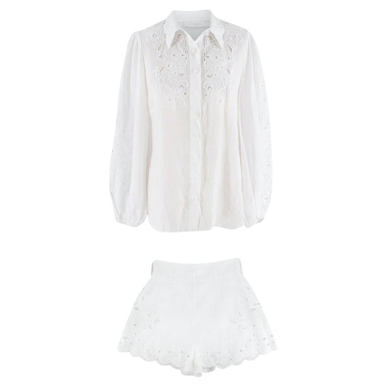 Zimmermann Ivory Embroidered Nina Shorts & Blouse - US 6 For Sale