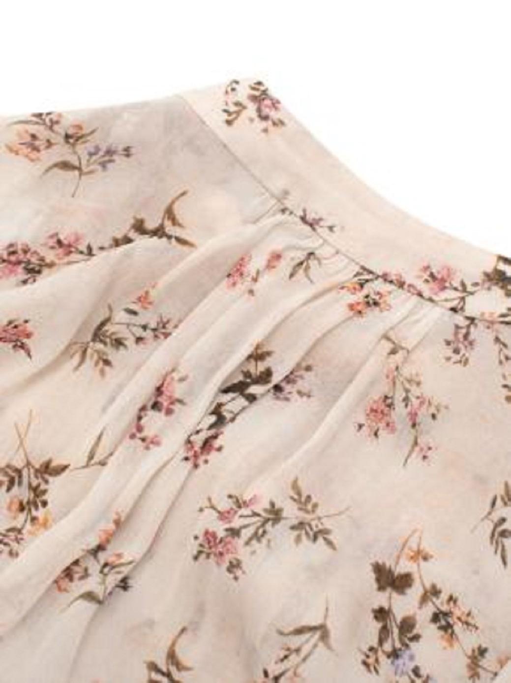 Zimmermann Ivory Floral Chiffon Drop Waist Short Dress For Sale 6