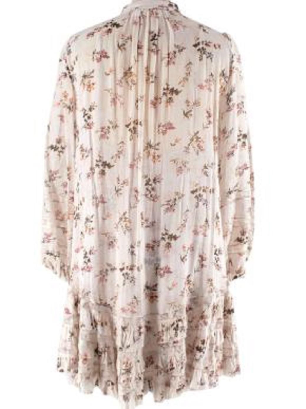 Zimmermann Ivory Floral Chiffon Drop Waist Short Dress In Good Condition For Sale In London, GB