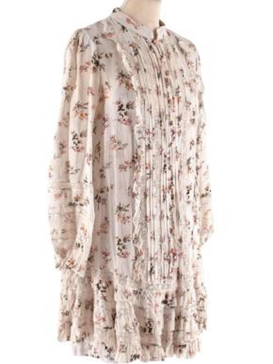 Women's Zimmermann Ivory Floral Chiffon Drop Waist Short Dress For Sale
