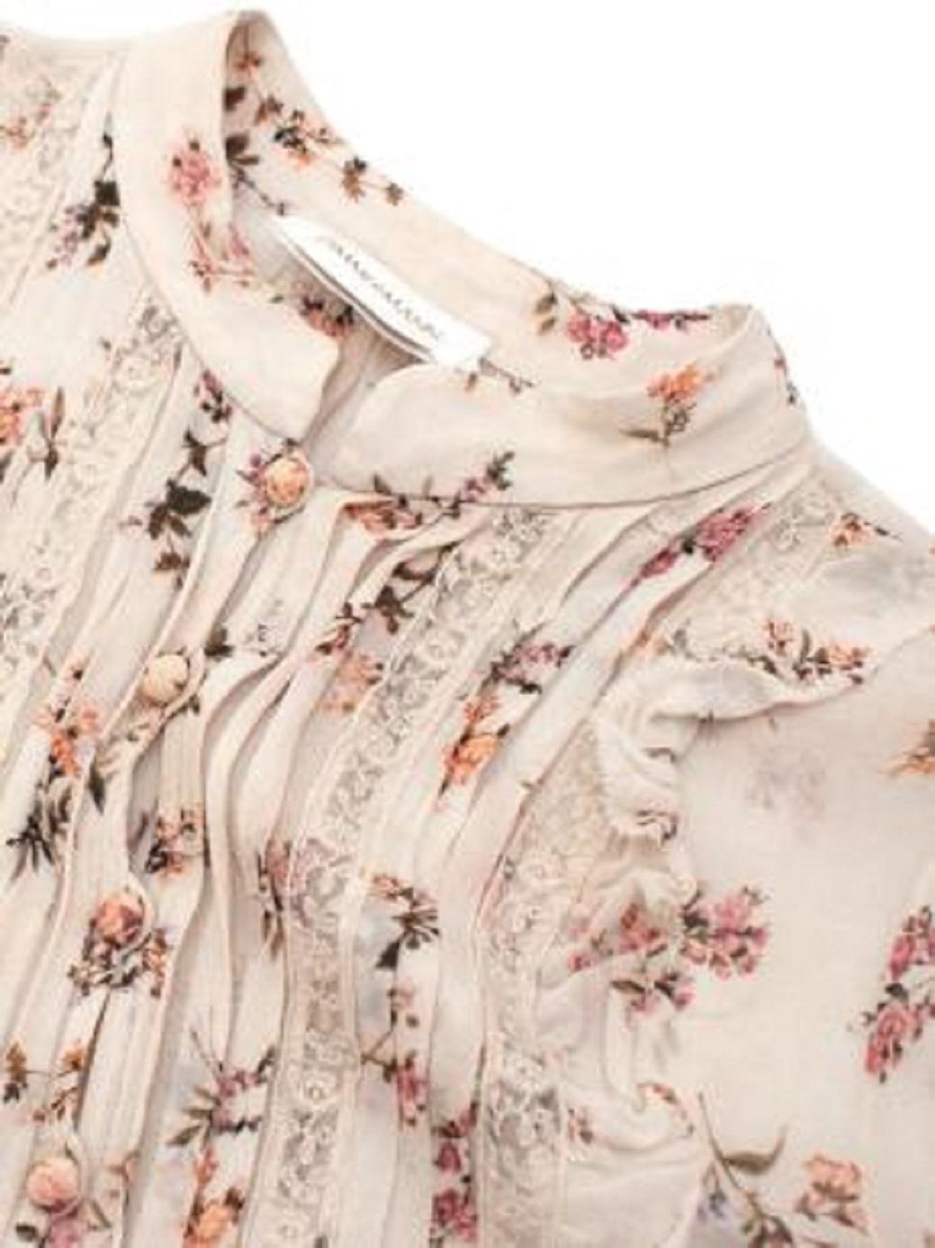 Zimmermann Ivory Floral Chiffon Drop Waist Short Dress For Sale 2