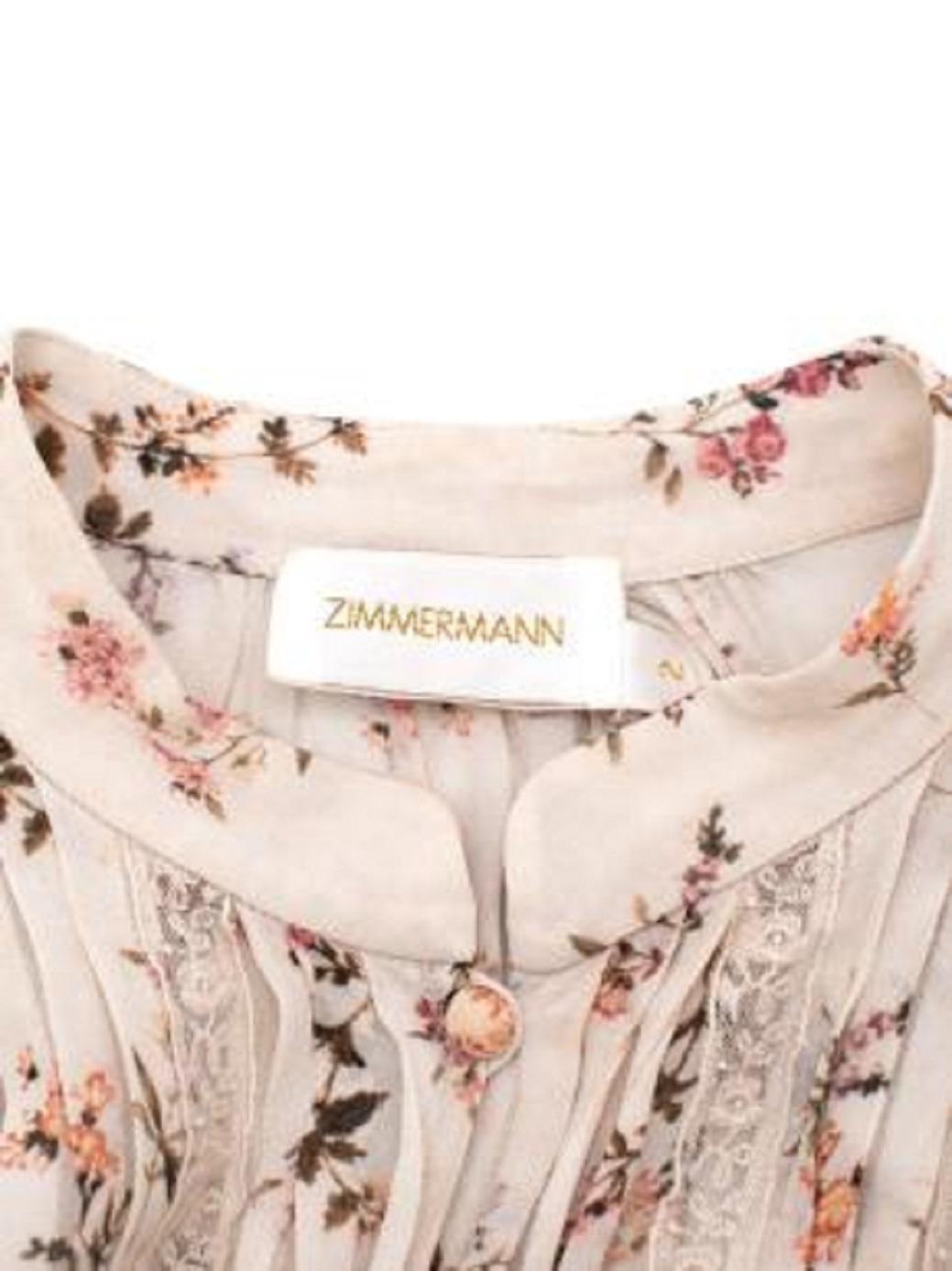 Zimmermann Ivory Floral Chiffon Drop Waist Short Dress For Sale 4