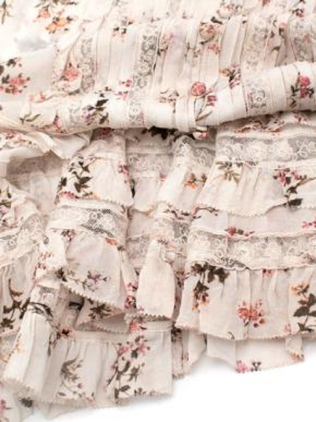 Zimmermann Ivory Floral Chiffon Drop Waist Short Dress For Sale 5