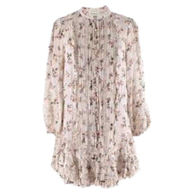 Zimmermann Ivory Floral Chiffon Drop Waist Short Dress For Sale