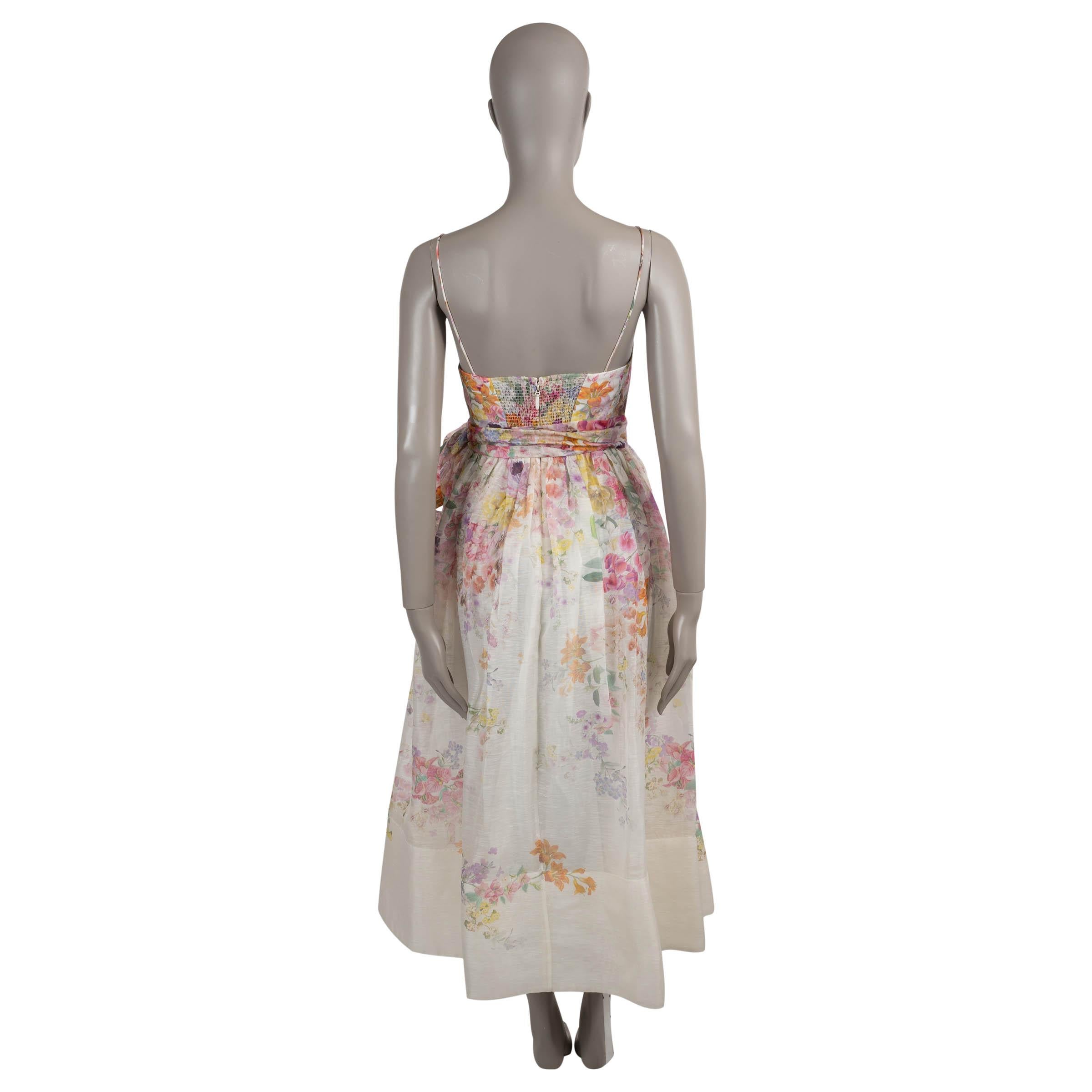 Brown ZIMMERMANN ivory linen silk 2024 NATURA KALEIDOSCOPE GARDEN MIDI Dress 0 XS For Sale