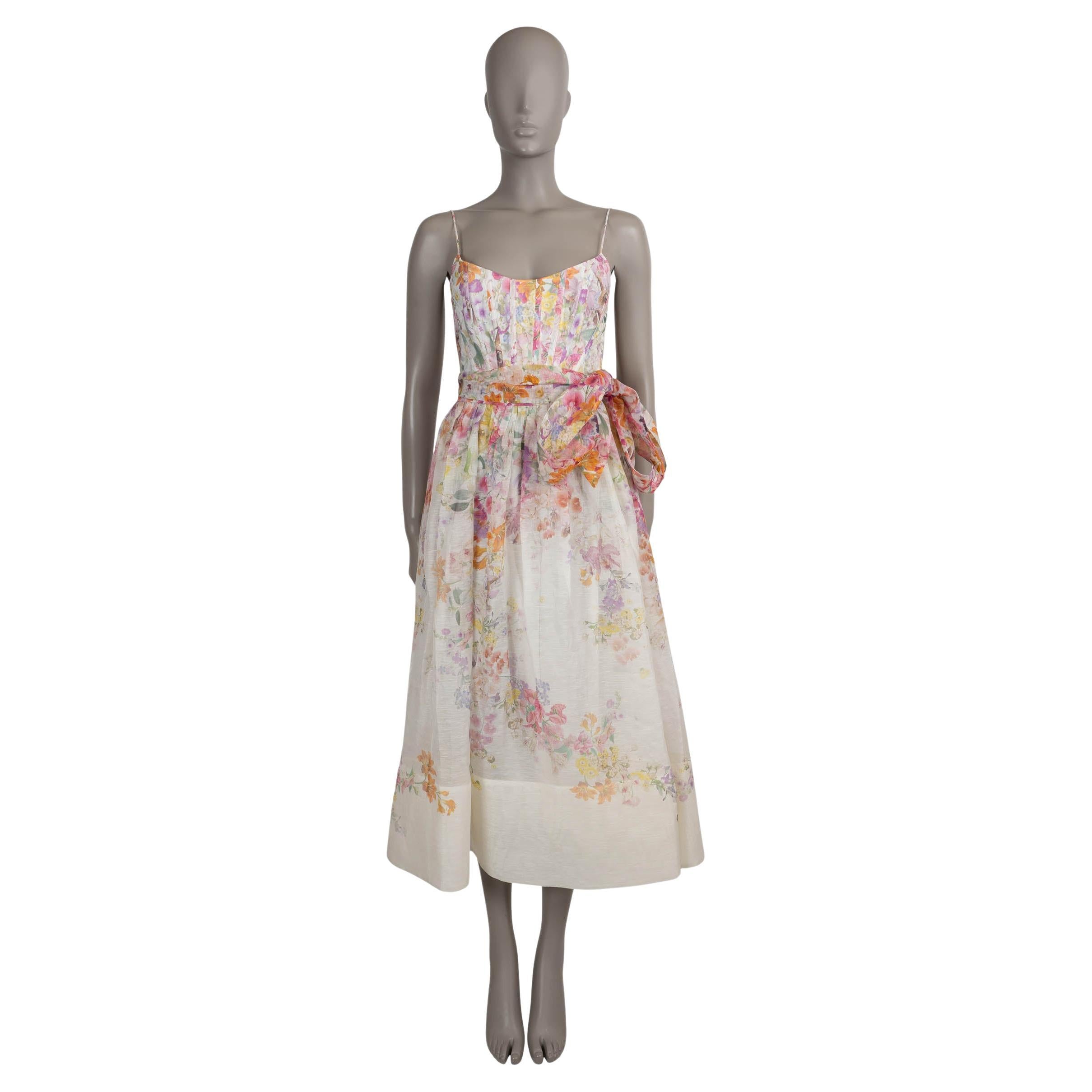 ZIMMERMANN ivory linen silk 2024 NATURA KALEIDOSCOPE GARDEN MIDI Dress 0 XS For Sale