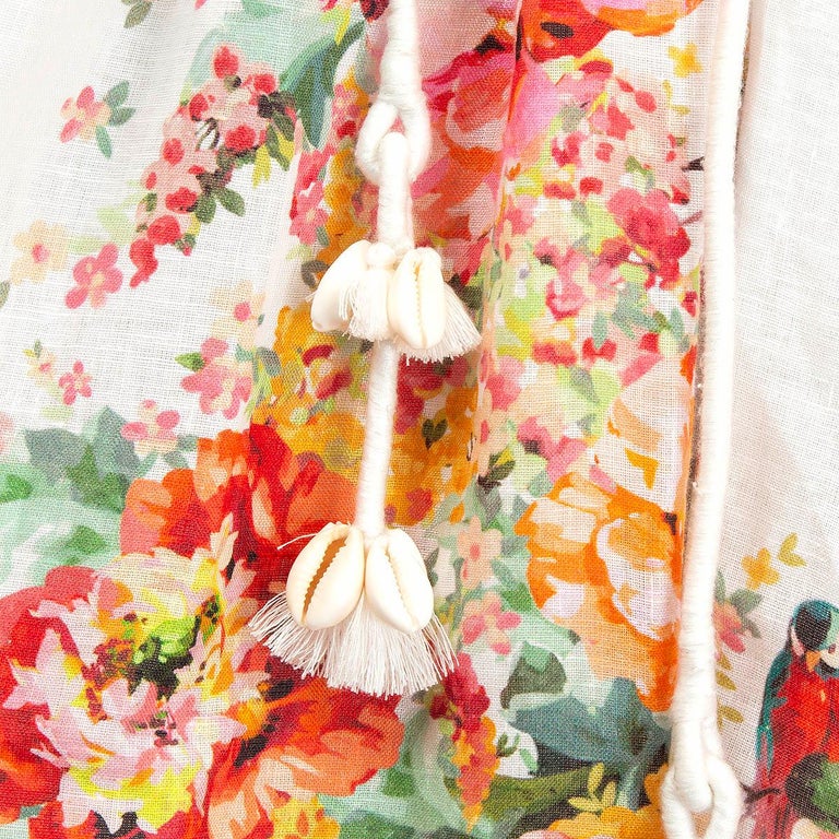 Zimmermann White Light Pink Floral Long Sleeve Button Flare Mini Dress w Belt