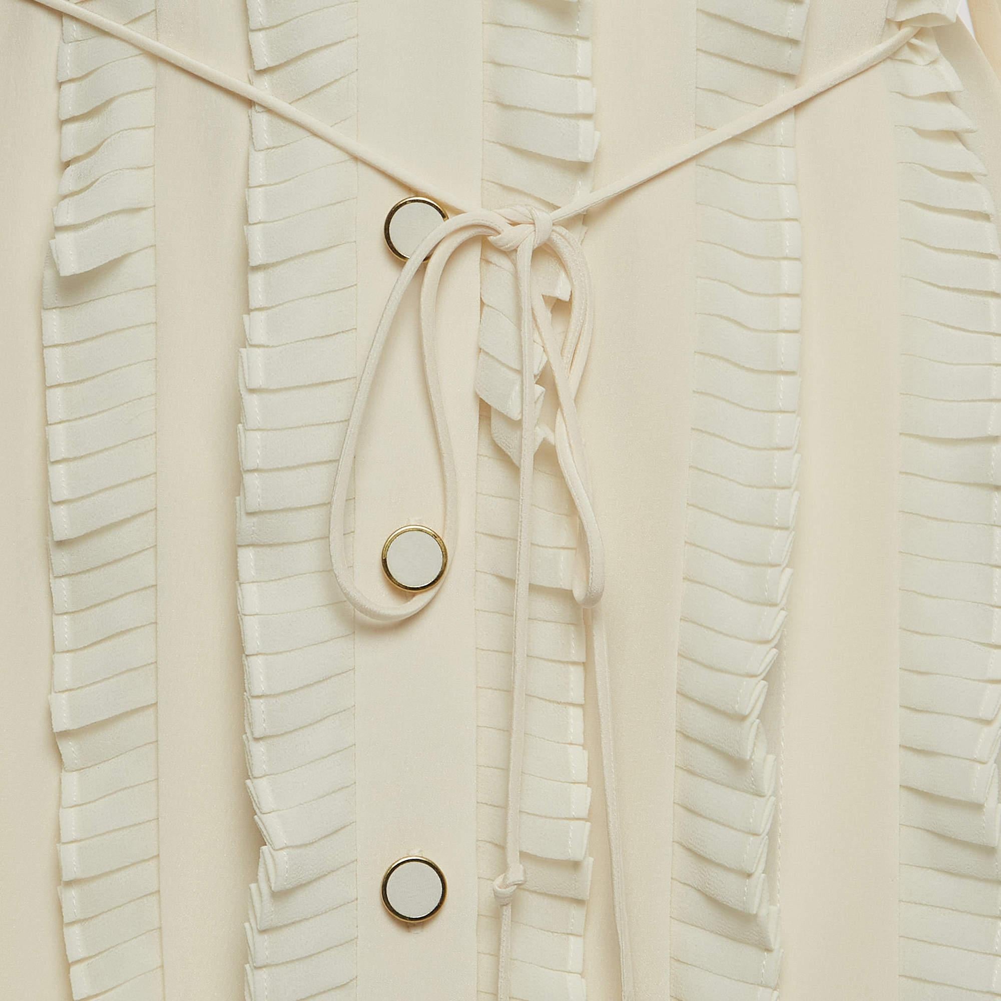 Zimmermann Ivory White Silk Pleated Frill Midi Dress S In Excellent Condition In Dubai, Al Qouz 2