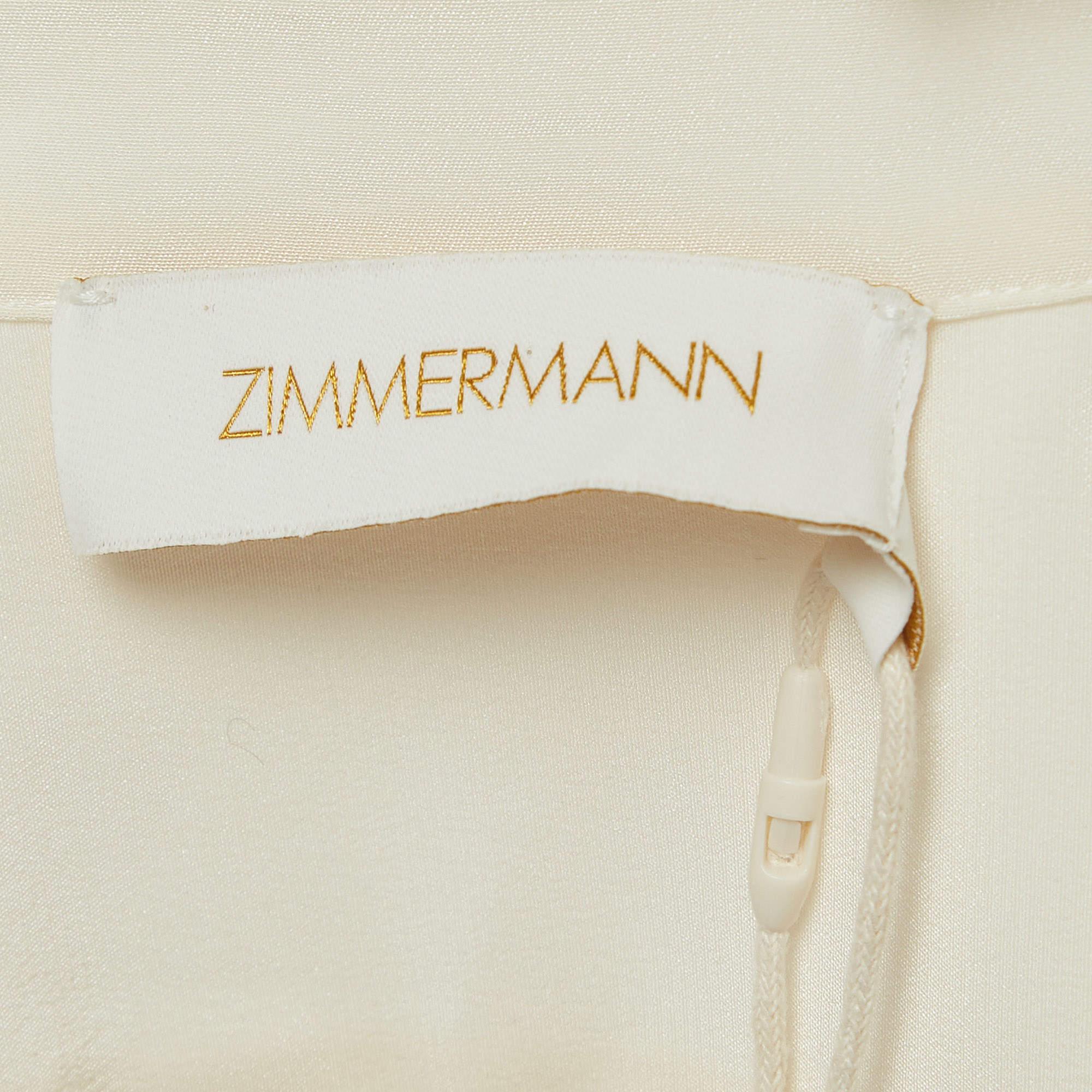 Women's Zimmermann Ivory White Silk Pleated Frill Midi Dress S
