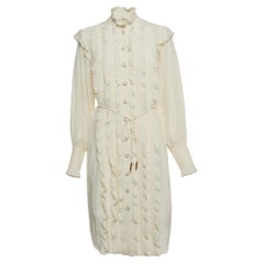 Zimmermann Ivory White Silk Pleated Frill Midi Dress S