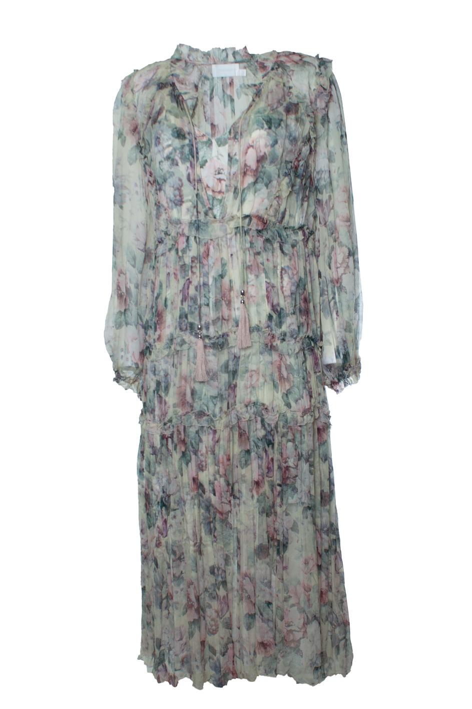 De las mujeres Zimmermann, maxivestido de volantes florales Jasper en tonos pastel en venta