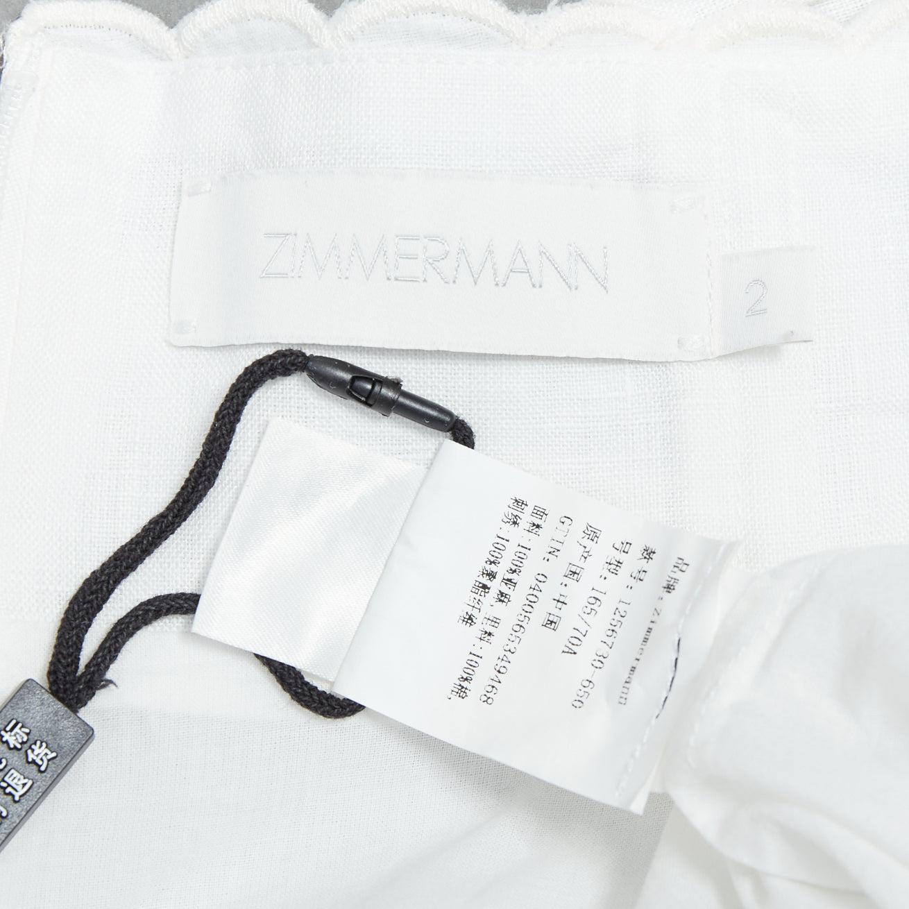 ZIMMERMANN Juliette white linen floral embroidery belted shorts US2 XXS For Sale 3