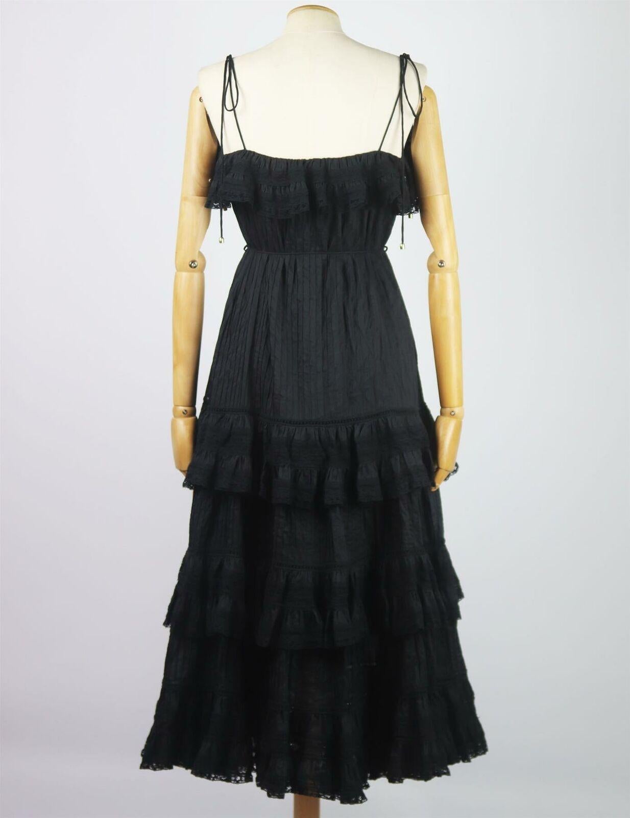 Zimmermann Juniper Tiered Lace Trimmed Cotton Voile Midi Dress In Excellent Condition In London, GB