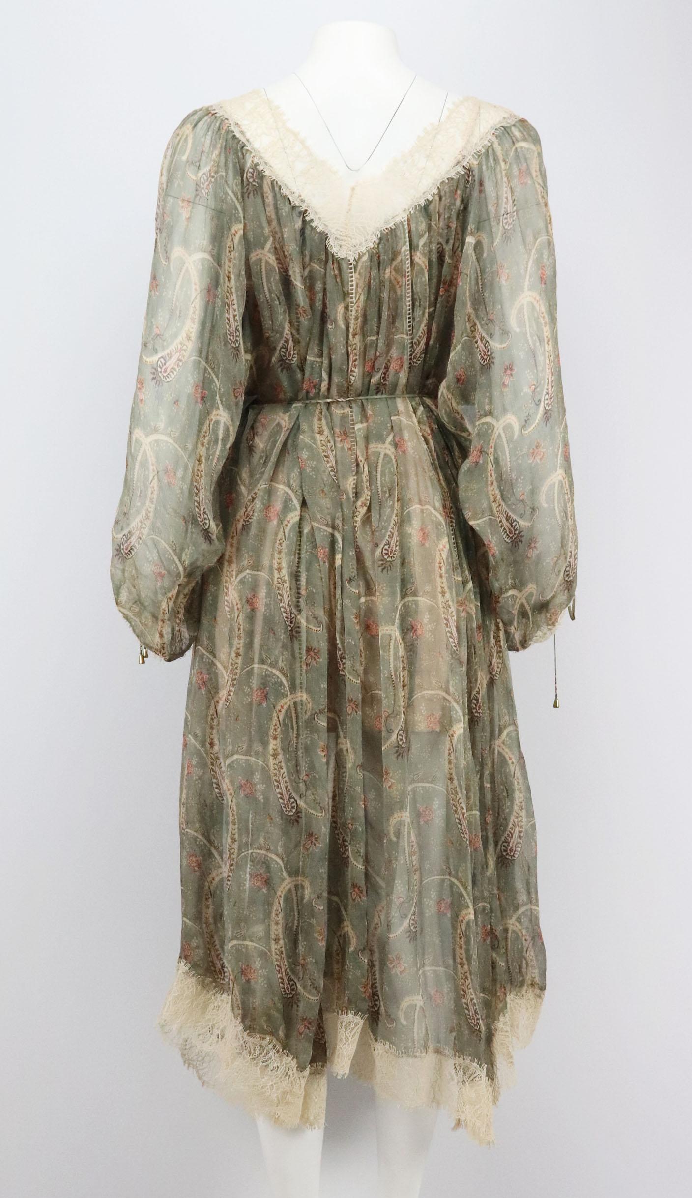 Brown Zimmermann Lace Trimmed Printed Silk Chiffon Midi Dress UK 10