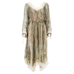 Zimmermann Lace Trimmed Printed Silk Chiffon Midi Dress UK 10