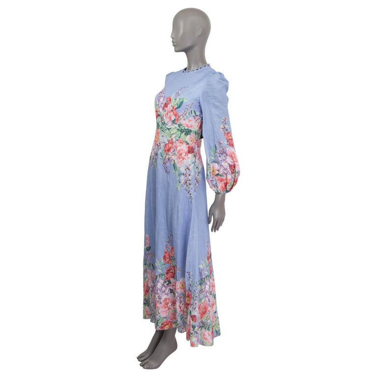 ZIMMERMANN light blue linen FLORAL BELLITUDE MAXI Dress 1 S at 1stDibs