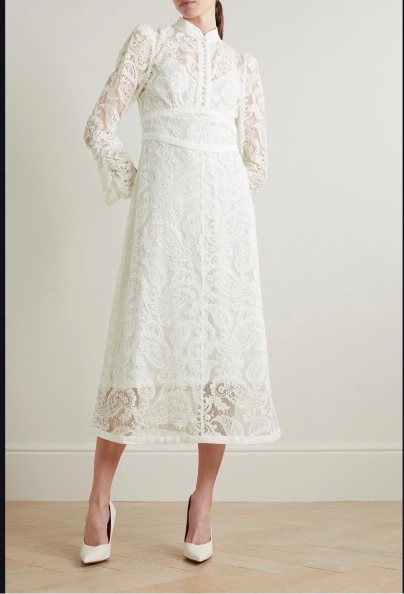 Gray Zimmermann long white lace dress, wedding dress For Sale