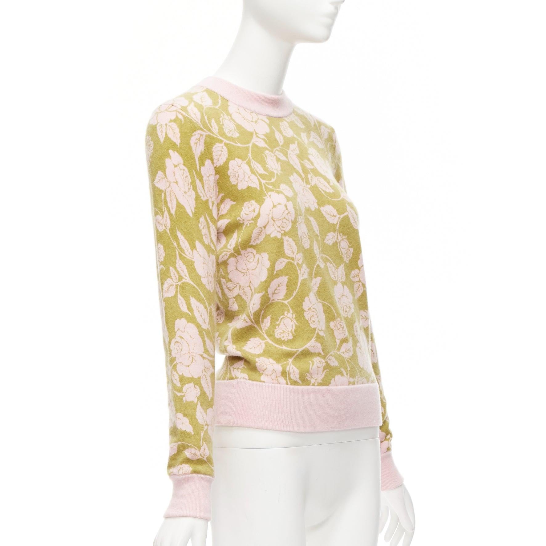 ZIMMERMANN Lovestruck green pink floral intarsia cashmere blend sweater US0 XS In Excellent Condition For Sale In Hong Kong, NT