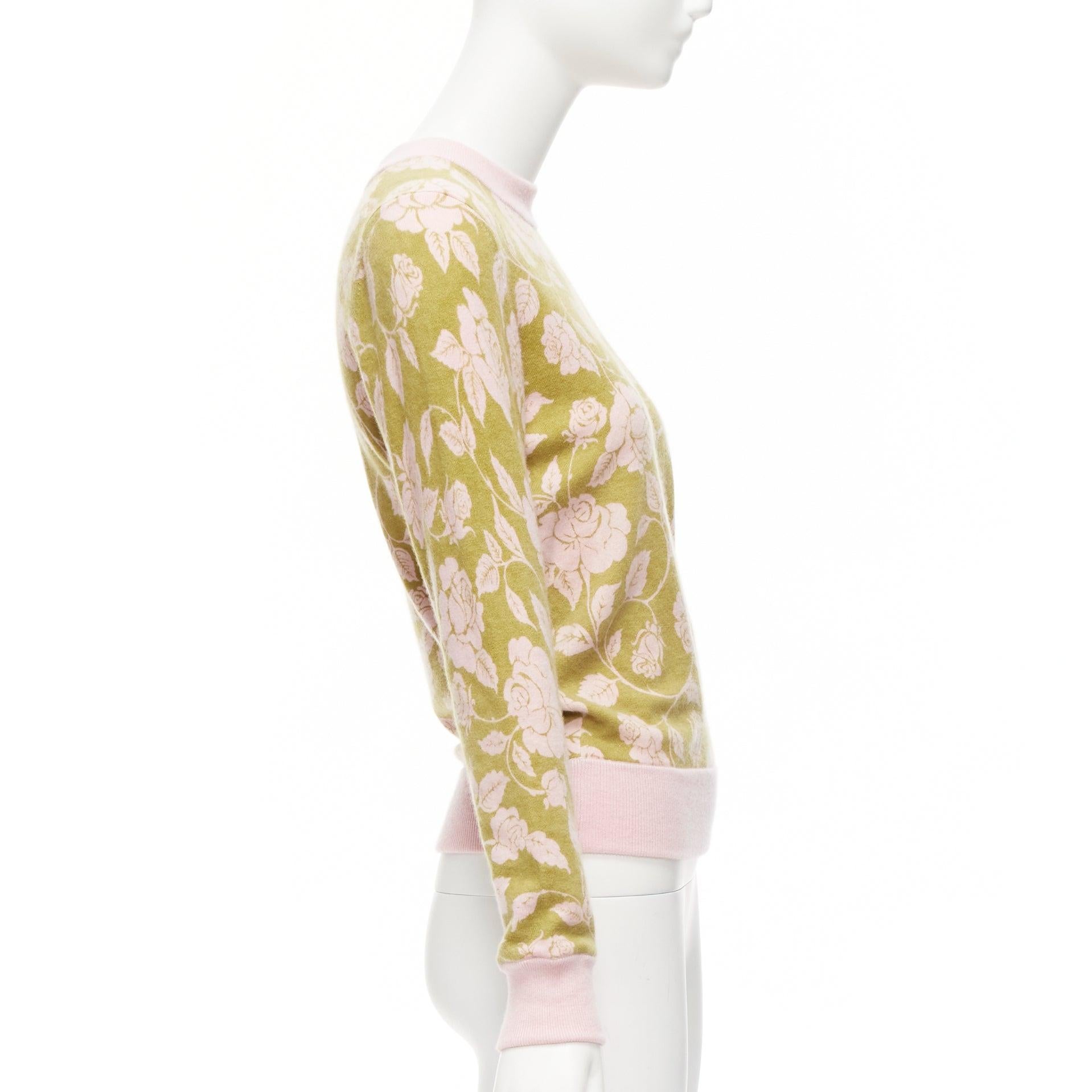 Women's ZIMMERMANN Lovestruck green pink floral intarsia cashmere blend sweater US0 XS For Sale