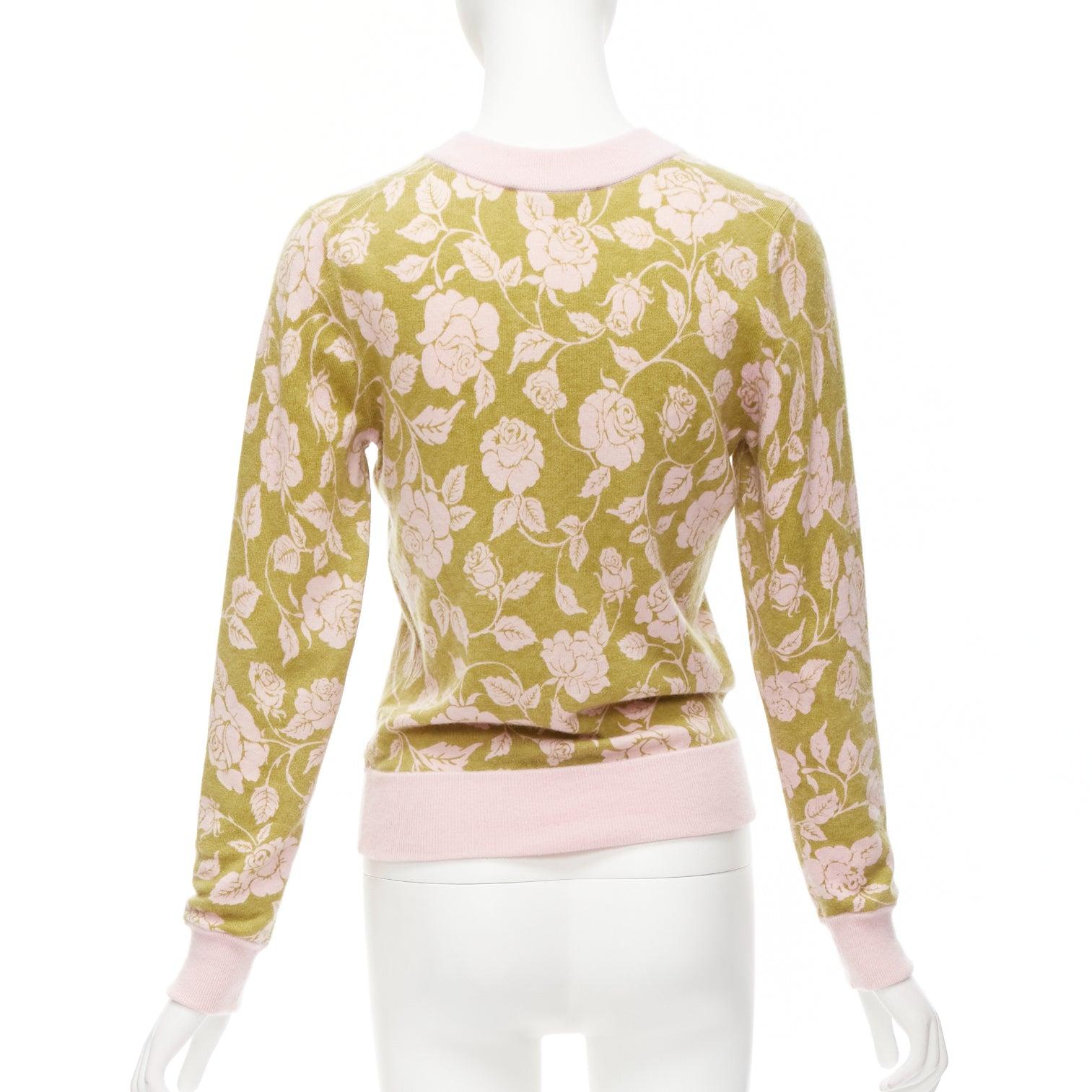 ZIMMERMANN Lovestruck green pink floral intarsia cashmere blend sweater US0 XS For Sale 1