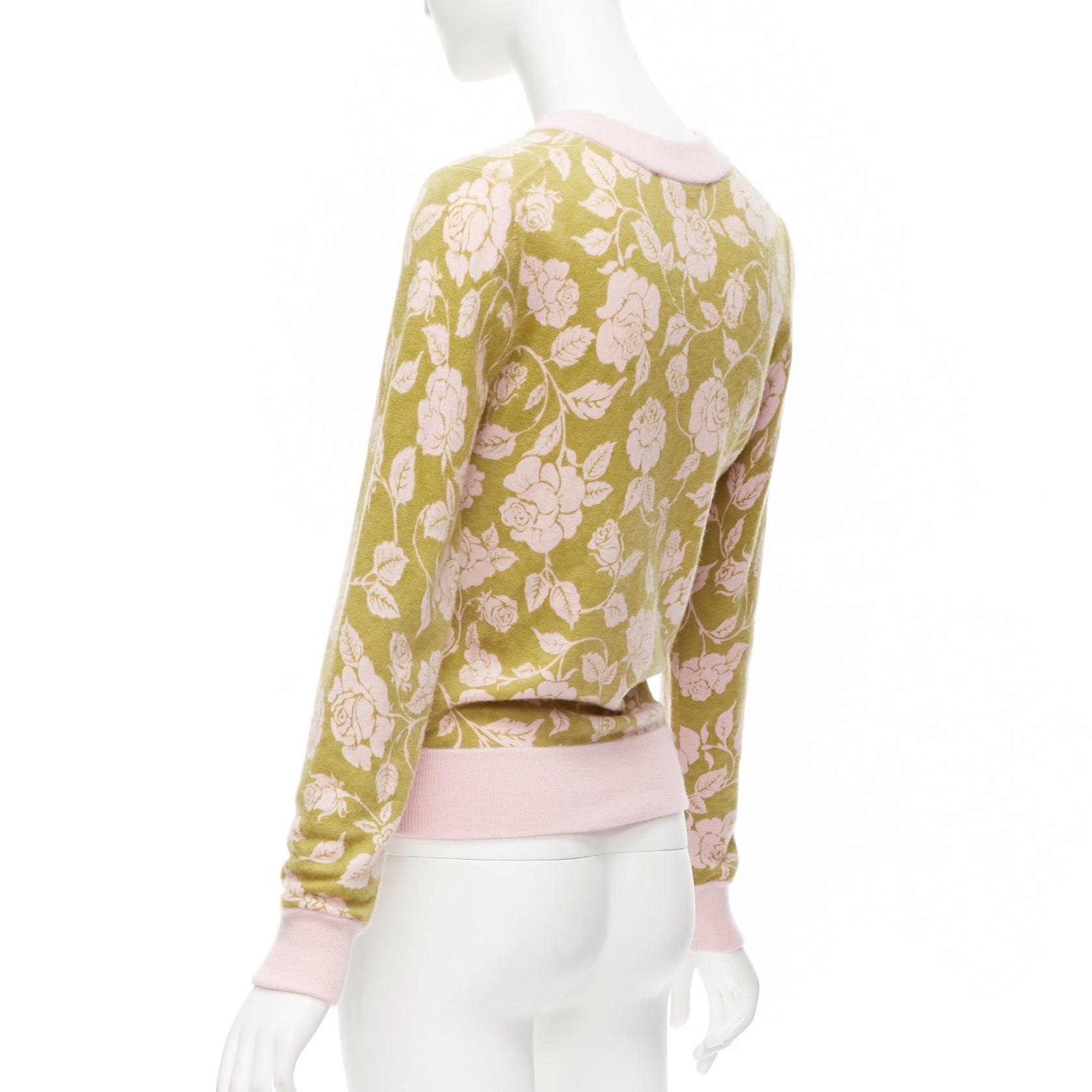 ZIMMERMANN Lovestruck green pink floral intarsia cashmere blend sweater US0 XS For Sale 2