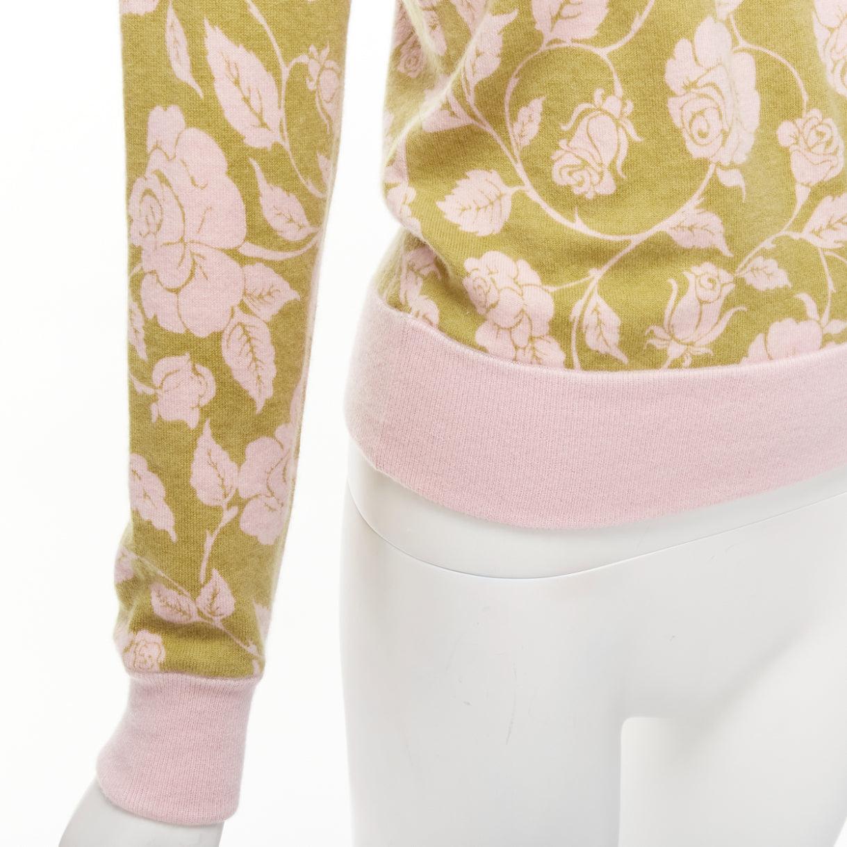 ZIMMERMANN Lovestruck green pink floral intarsia cashmere blend sweater US0 XS For Sale 3