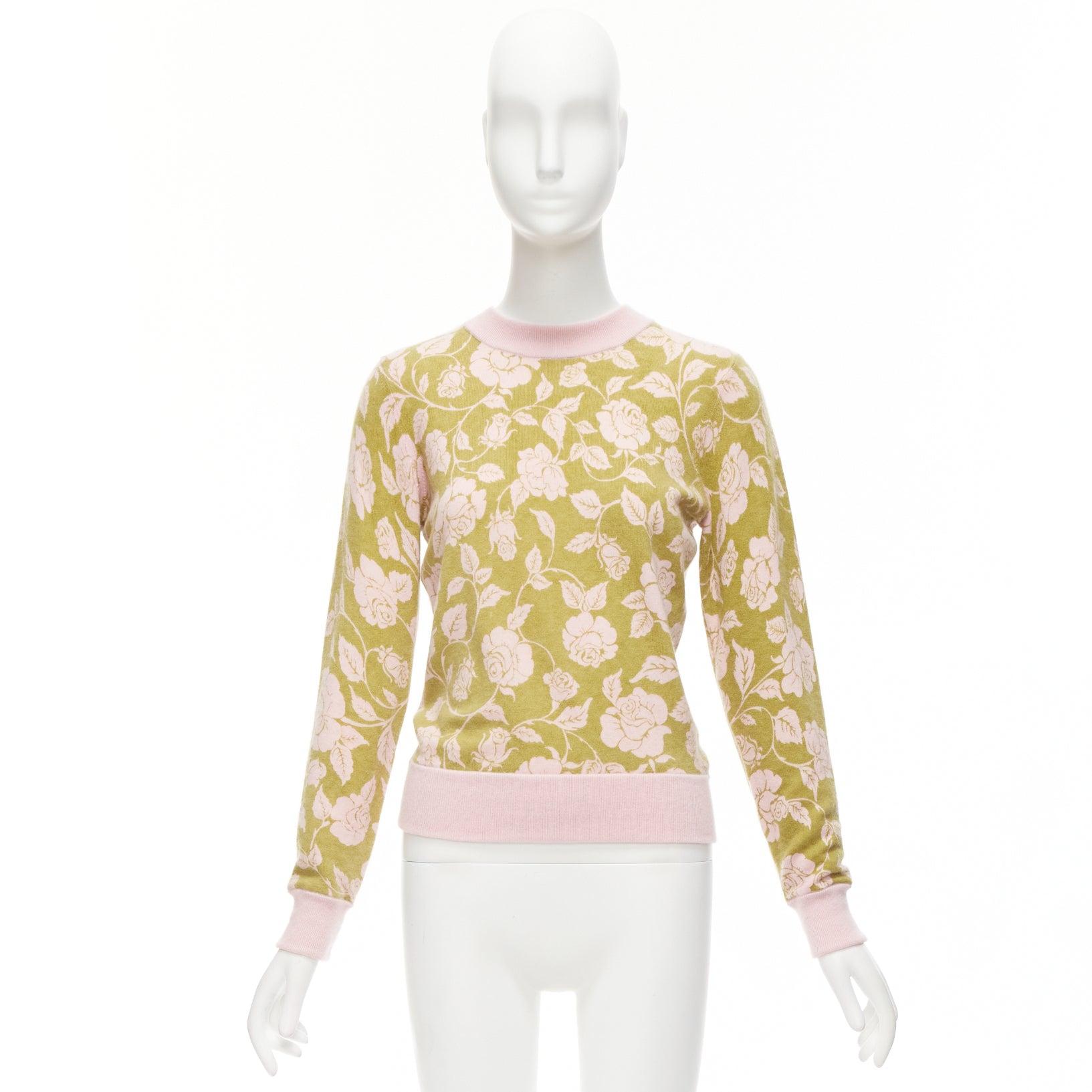 ZIMMERMANN Lovestruck green pink floral intarsia cashmere blend sweater US0 XS For Sale 5
