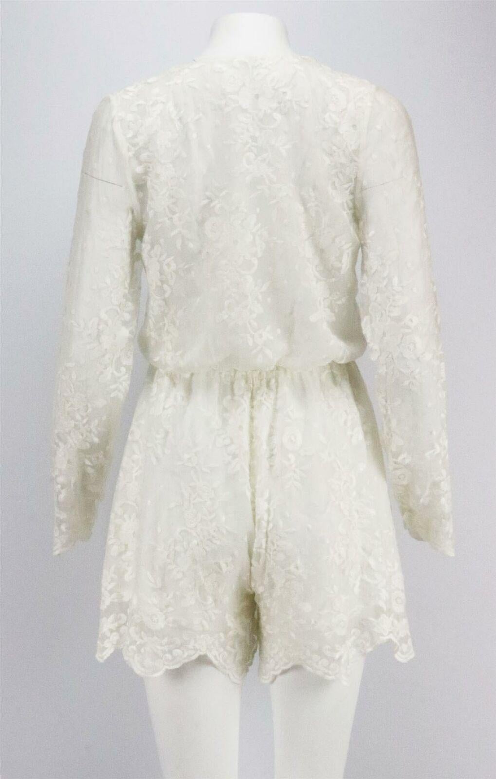 Zimmermann Lucia Lace Up Embroidered Silk Georgette Playsuit In Good Condition In London, GB