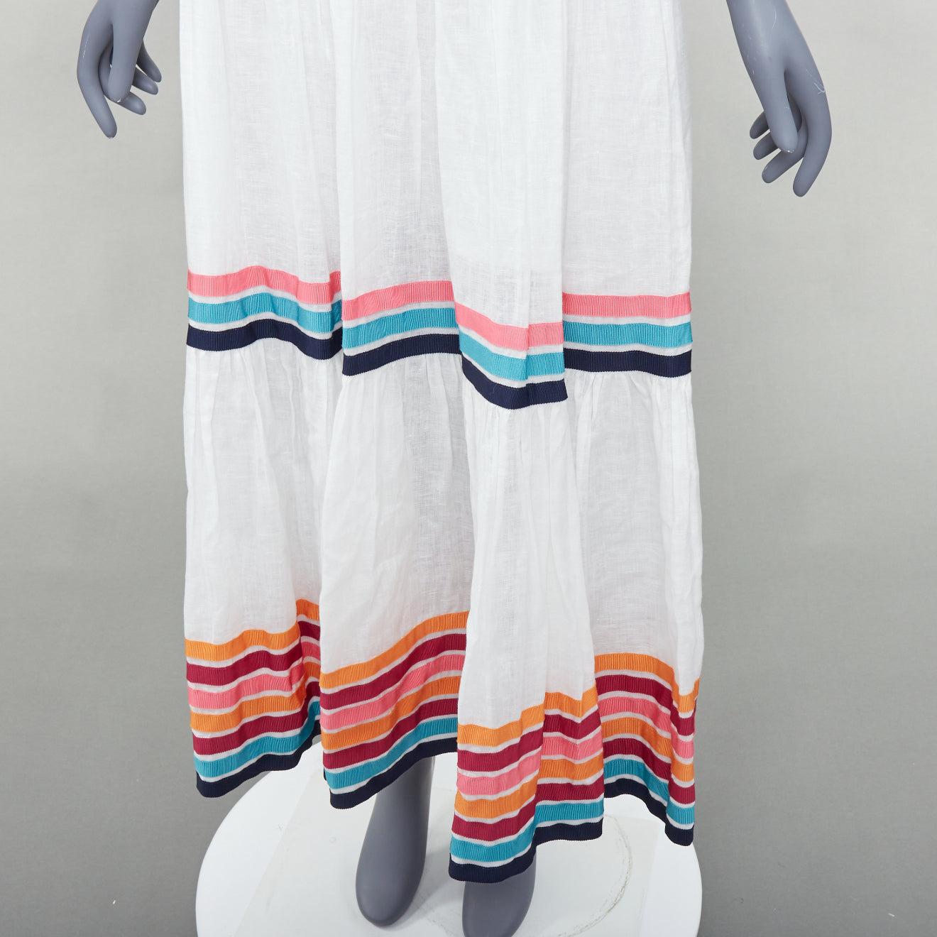 ZIMMERMANN Lulu white pink multicolor stripe trim shirred midi dress Sz1 S
Reference: KYCG/A00071
Brand: Zimmermann
Model: Lulu
Material: Linen
Color: White, Multicolour
Pattern: Striped
Closure: Self Tie
Lining: White Cotton
Extra Details: