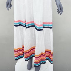 ZIMMERMANN Lulu white pink multicolor stripe trim shirred midi dress Sz1 S