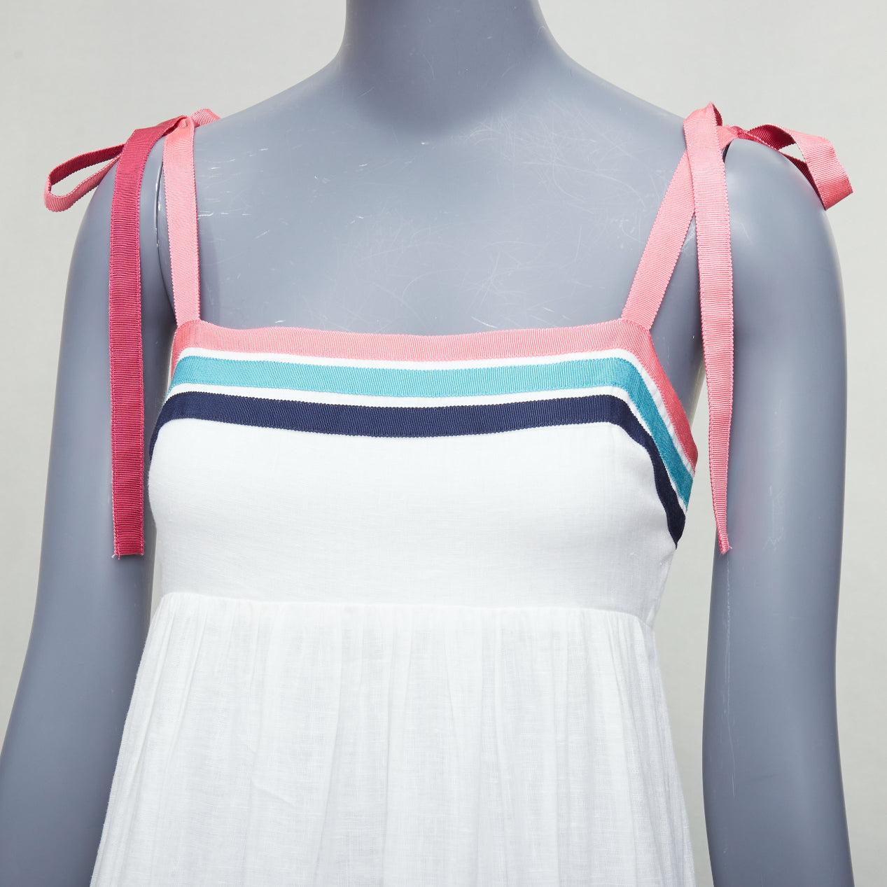 ZIMMERMANN Lulu white pink multicolor stripe trim shirred midi dress Sz1 S For Sale 2