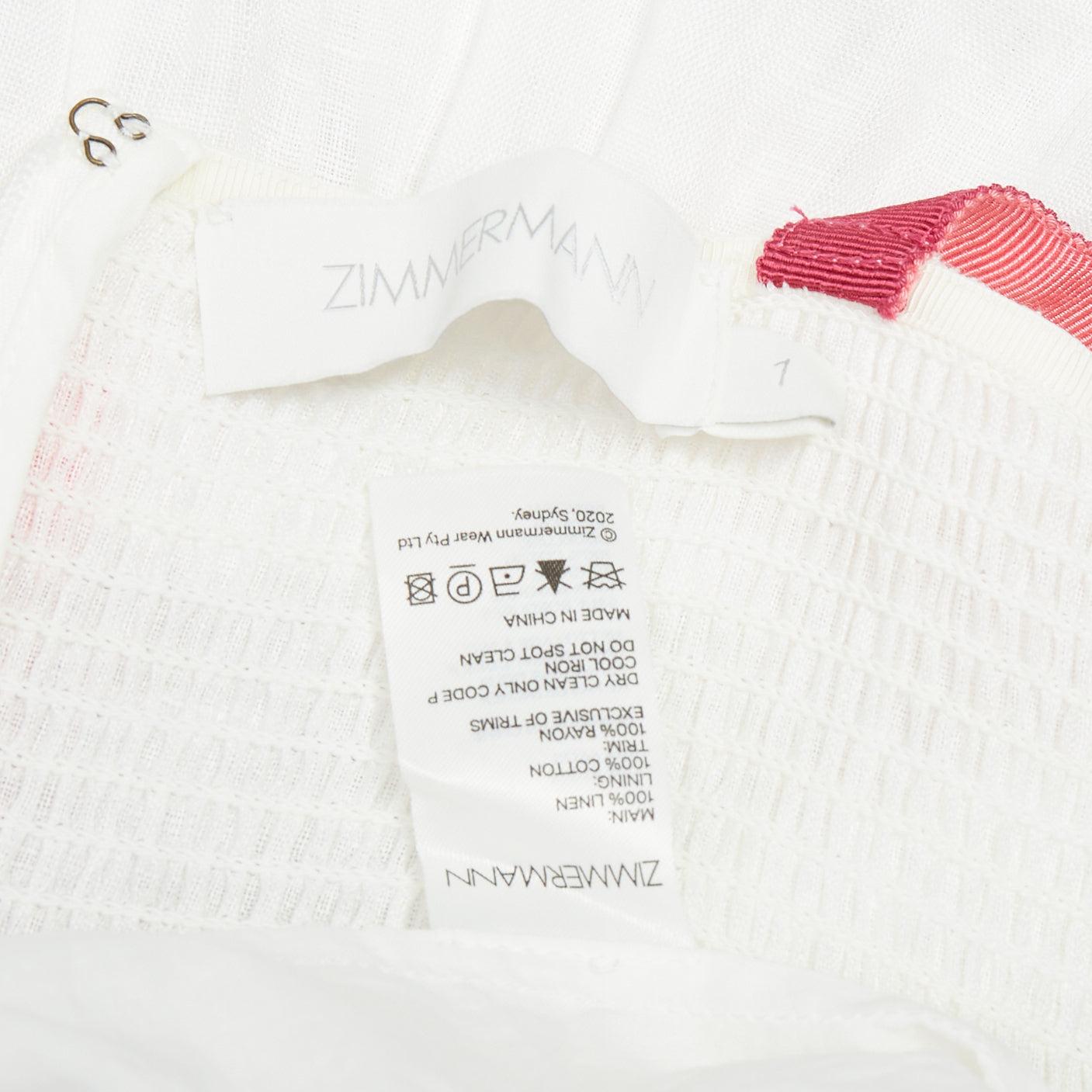 ZIMMERMANN Lulu white pink multicolor stripe trim shirred midi dress Sz1 S For Sale 3