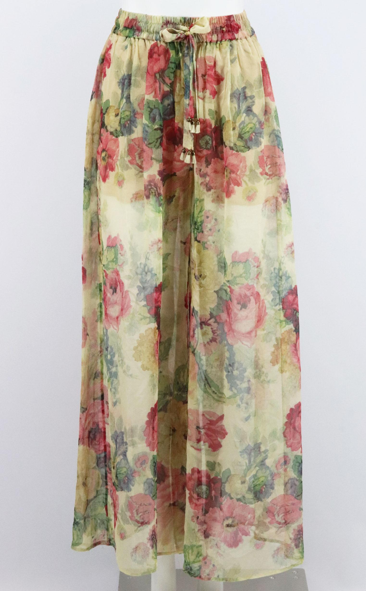 Zimmermann Melody Floral Print Silk Crepon Pants UK 8 at 1stDibs