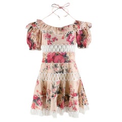 Zimmermann Melody Meadow Floral-Print Tiered-Frill Mini Dress SIZE 1