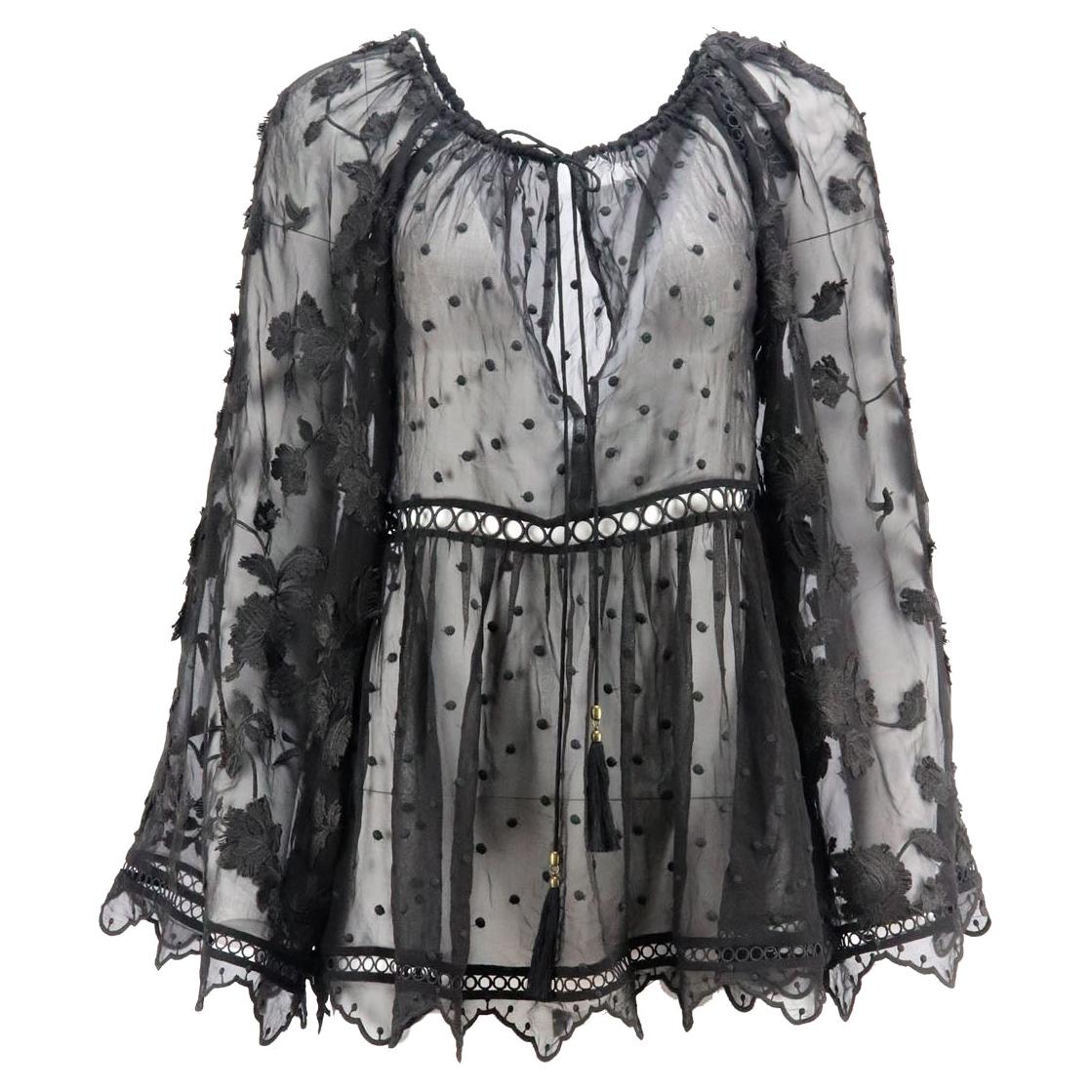 Zimmermann Mercer Embroidered Silk Georgette Top UK 10