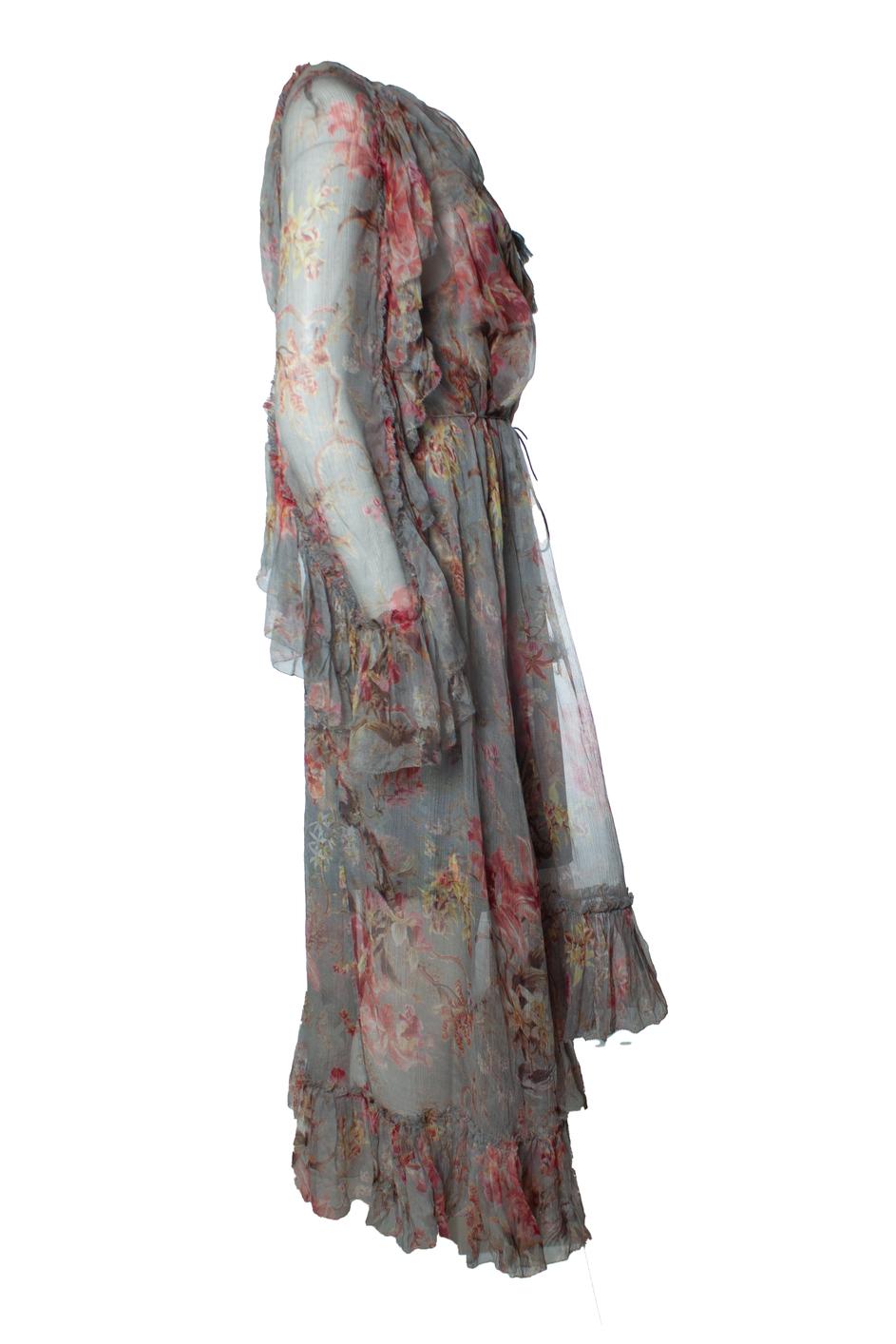 Zimmermann, mercer floating maxi dress in grey In New Condition In AMSTERDAM, NL