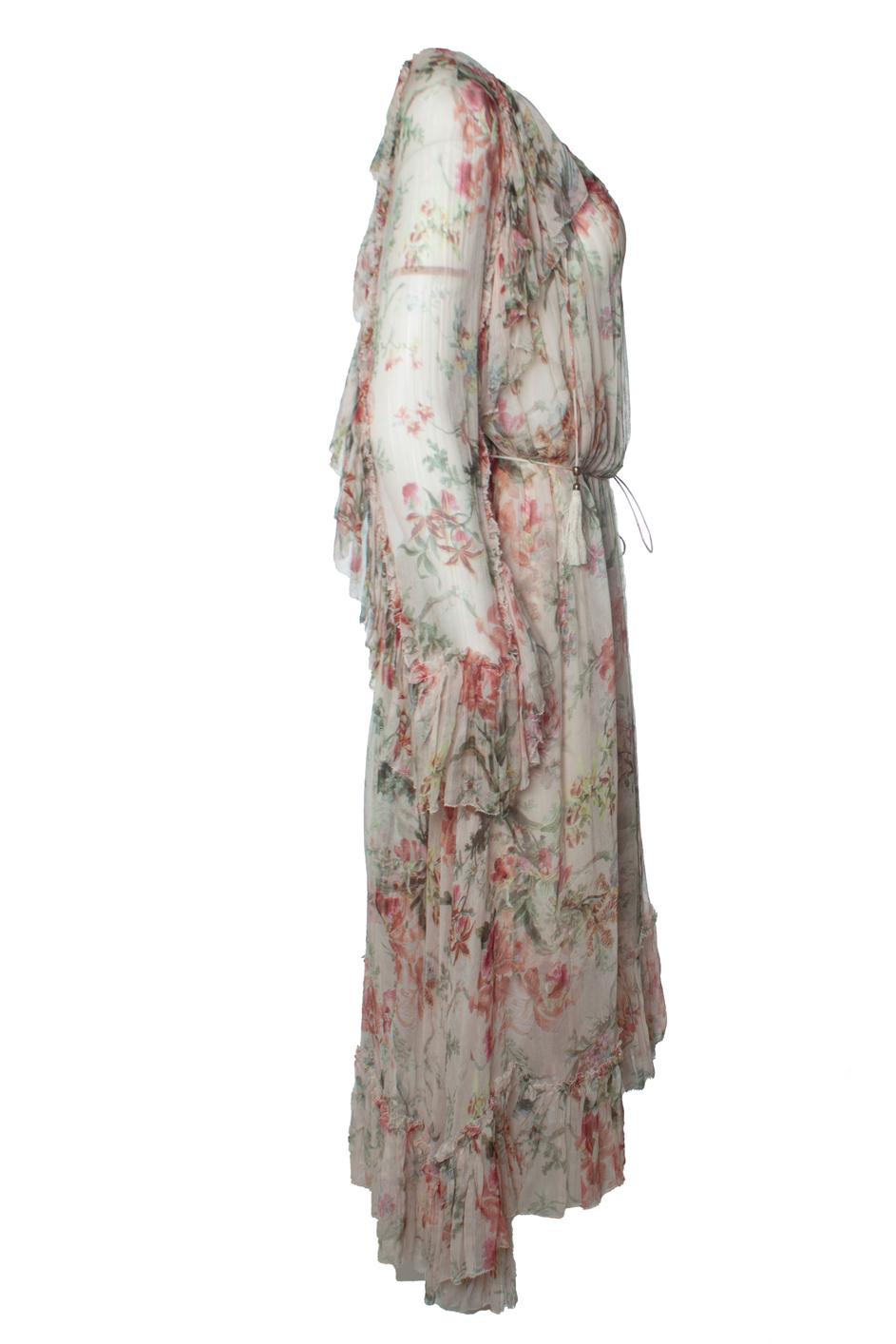 Zimmermann, mercer floating maxi dress in pink. The item is new. Comes with slip dress.

CONDITION: new

SIZE: 3- L

MEASUREMENTS: length 127 cm, width 66 cm, waist 66 cm, shoulder width 46 cm, sleeve length 53 cm

MATERIAL: 100% silk

CARE: dry