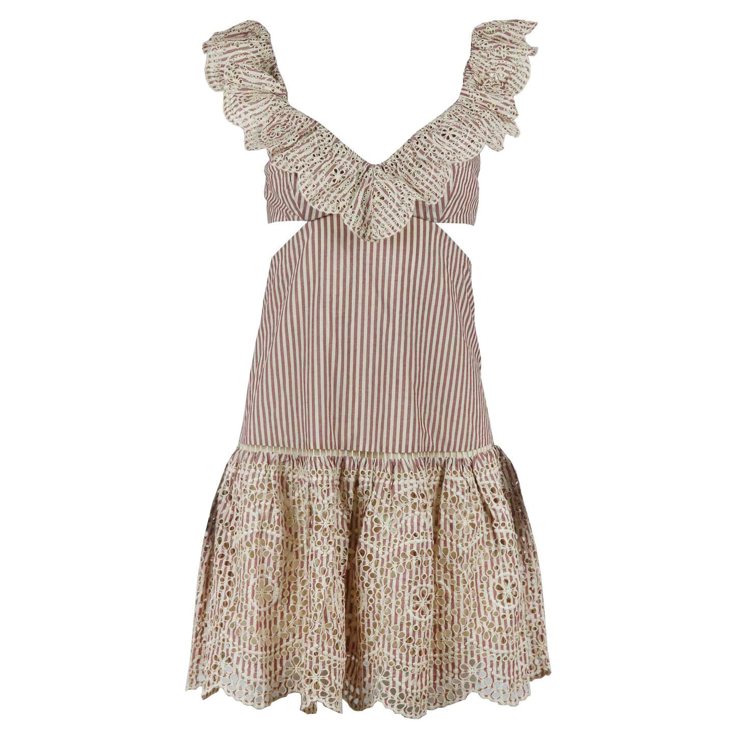 Zimmermann Meridian Minivestido de algodón broderie anglaise a rayas con recorte