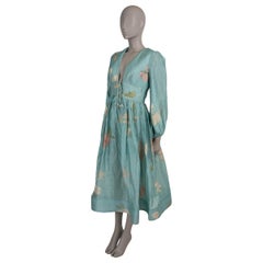 ZIMMERMANN mint green linen & silk 2025 ILLUMINATE DRAWN BILLOW MIDI Dress 0 XS