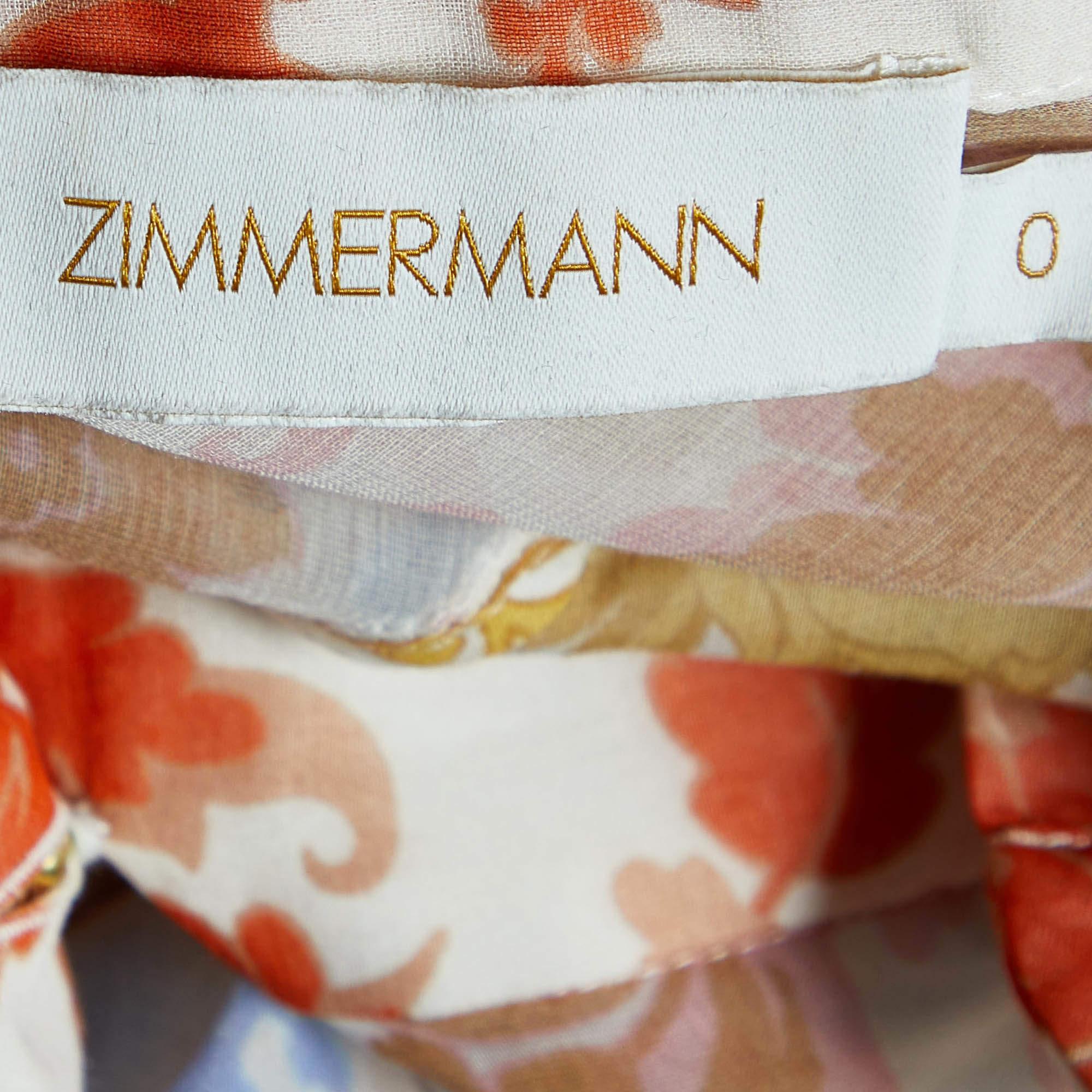 Zimmermann Mulitcolor Floral Print Silk Blend Ruffled Shirt XS In Good Condition In Dubai, Al Qouz 2