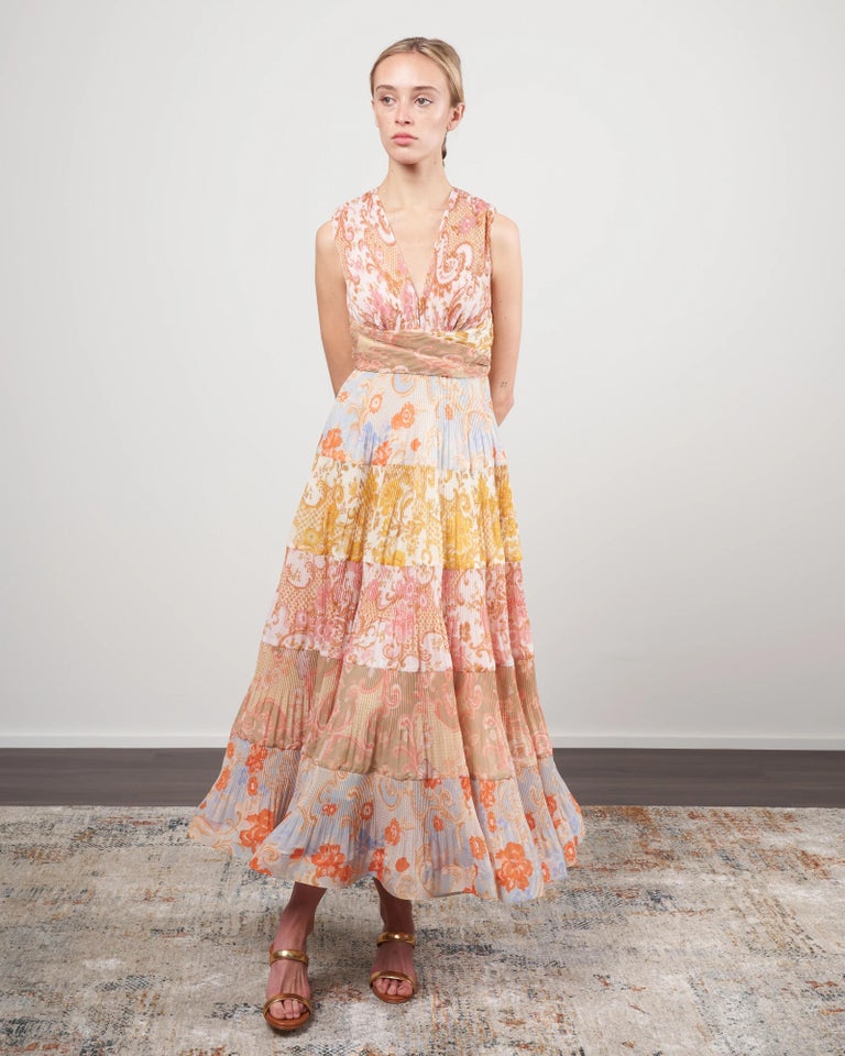 ZIMMERMANN multi 2022 POSTCARD PLISSE ORGANZA MIDI Dress 1 S at 1stDibs